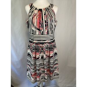 Nine West Halter Dress Women's 10 Fit and Flare Sleeveless Multi Striped Pockets